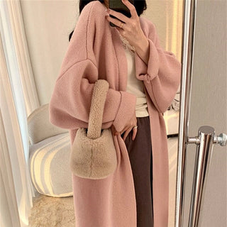 Solid Color Mid-Length Over-The-Knee Knitted Cardigan Sweater