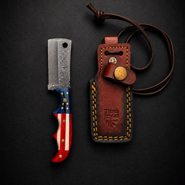 Patriotic Damascus Steel Fixed Blade Cleaver by Titan TK-528