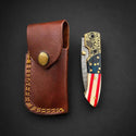 Damascus Steel Folding Pocket Knife Patriotic Edition with Leather Sheath by Titan TF-102