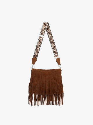Buy brown Sadie Suede Fringe Crossbody w/ Guitar Strap