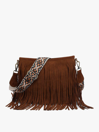 Buy dark-brown Sadie Suede Fringe Crossbody w/ Guitar Strap