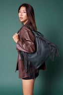 Sav Distressed Hobo Bag with Fringe Detail