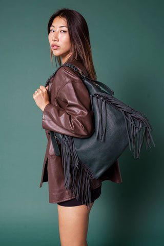 Sav Distressed Hobo Bag with Fringe Detail