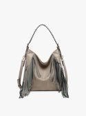 Sav Distressed Hobo Bag with Fringe Detail