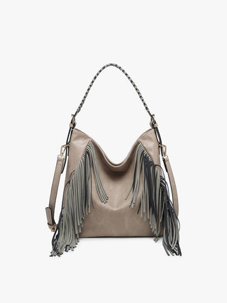 Sav Distressed Hobo Bag with Fringe Detail