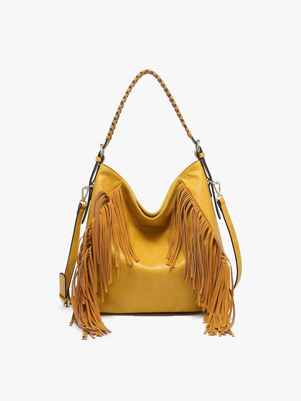 Sav Distressed Hobo Bag with Fringe Detail