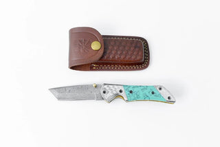 Azureglide Tanto Series Damascus Steel Turquoise (Resin)
