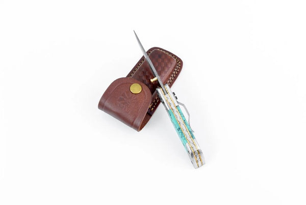 Azureglide Tanto Series Damascus Steel Turquoise (Resin)