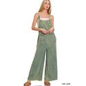 Washed Double Gauze Elastic Waist Wide Leg Overalls
