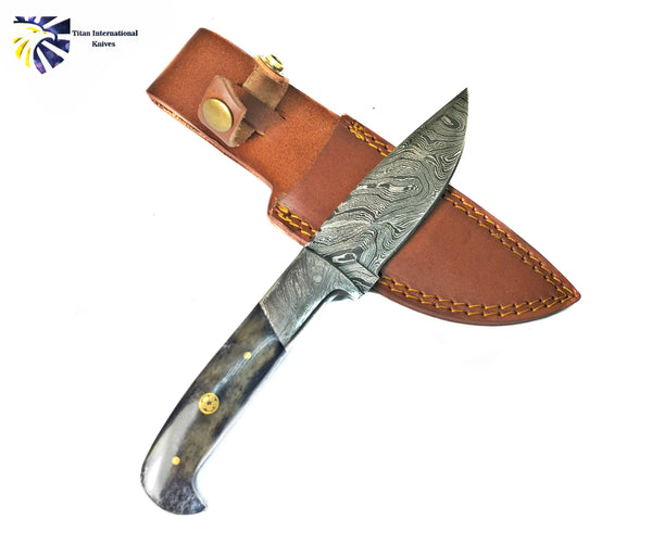 Damascus Hunting Camp Knife - Bone Handle