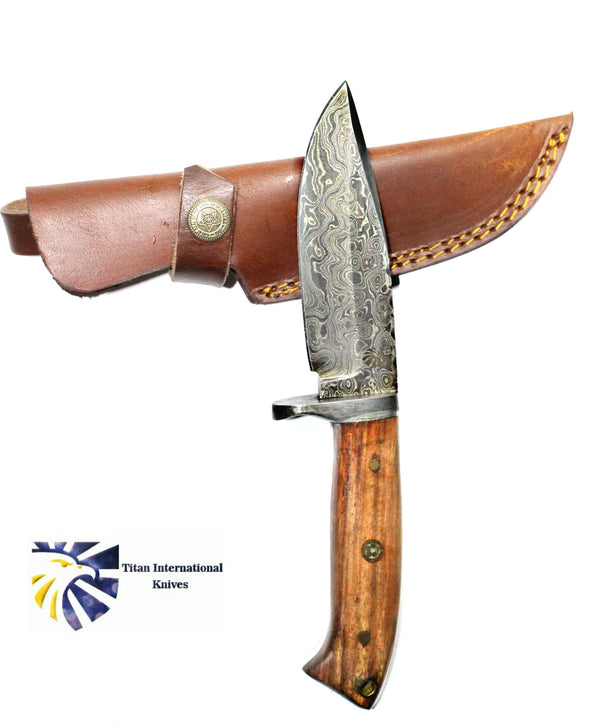 Damascus Steel Camp/Hunting Knife - Rose Wood Handle