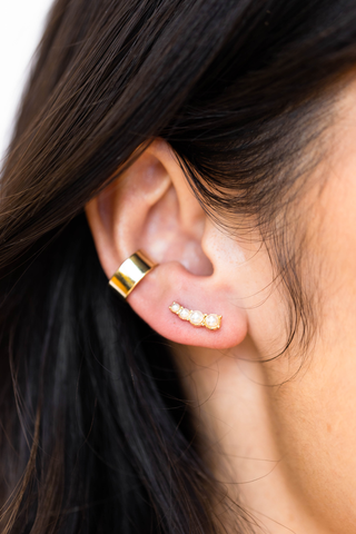 Pearl Ear Climber Earrings - Nickel and Suede