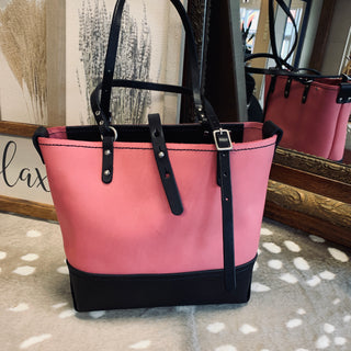Buy pink-with-black-bottom Handmade Leather Handbag (Purse)