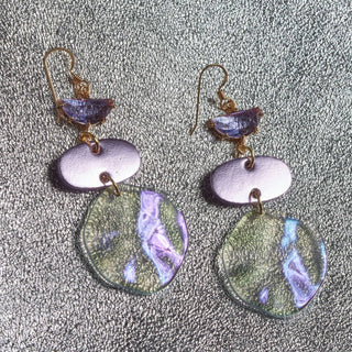 Lilac Satin Cleo Earrings - Nickel and Suede