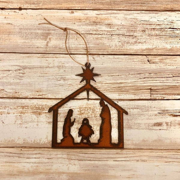 Nativity Rustic Iron Metal Christmas Ornament