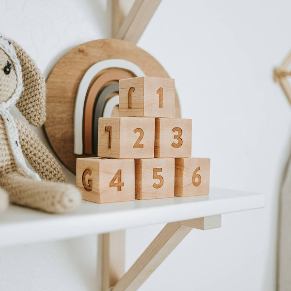Modern Handmade Wooden Alphabet and Numeral Blocks - Maple