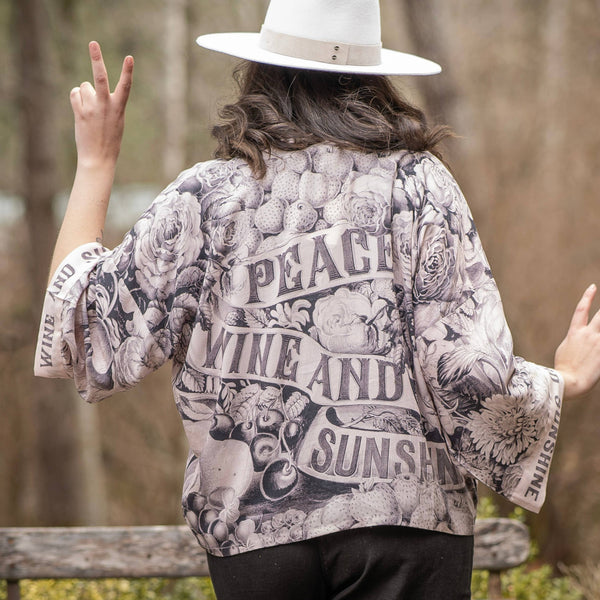 Market of Stars - Peace Wine and Sunshine Cropped Bamboo Kimono Cardigan