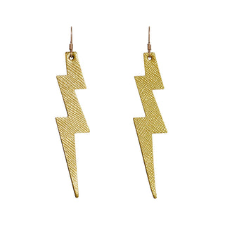 Gold Leaf Lightning Bolt Earrings - Nickel and Suede