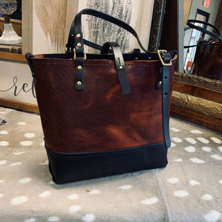 Buy brown-with-black-bottom Handmade Leather Handbag (Purse)