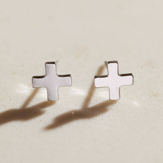 Silver Swiss Cross Studs - Nickel & Suede