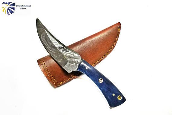 Blue Bone Skinner Knife- Damascus Steel